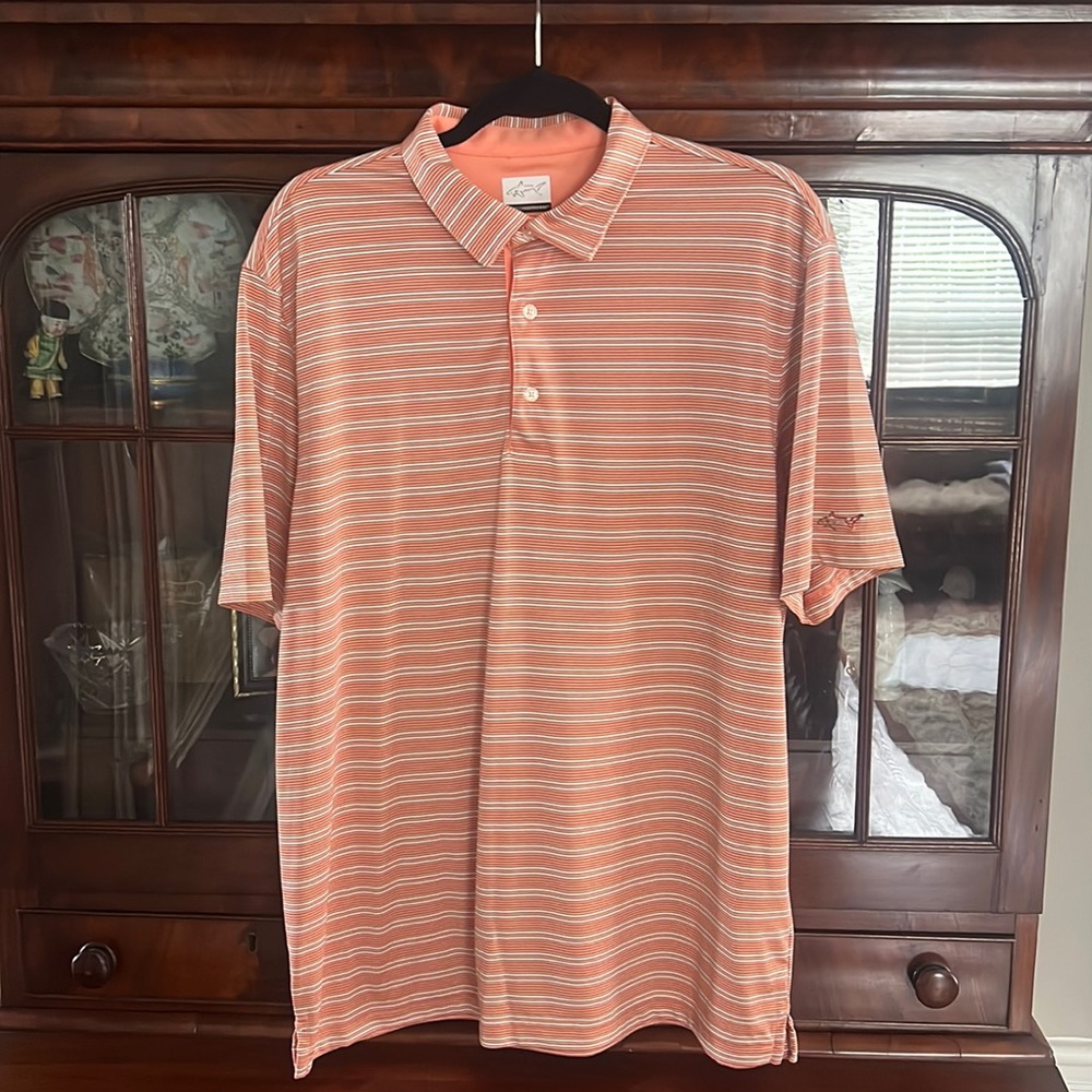 Greg Norman Collection Men's Coral & White Striped Polo